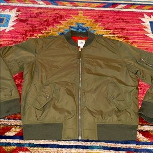 Gap Full Zip Nylon Bomber Jacket Green Orange